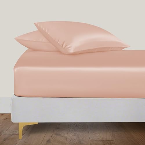 LINENWALAS Organic Vegan Bamboo Silk Fitted Sheet 140x200 cm, Deep Pocket up to 40 cm Soft, Oeko-Tex Certified Cooling Bamboo Bedding Only Fitted Sheet Perfect for Skin (Rose Gold) von LINENWALAS