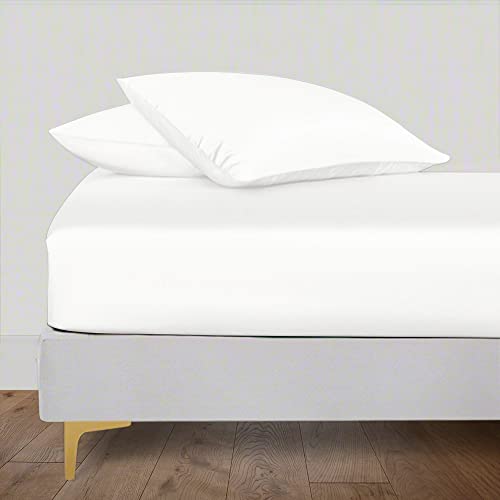 LINENWALAS Organic Vegan Bamboo Silk Fitted Sheet 140x200 cm, Deep Pocket up to 40 cm Soft, Oeko-Tex Certified Cooling Bamboo Bedding Only Fitted Sheet Perfect for Skin (White) von LINENWALAS