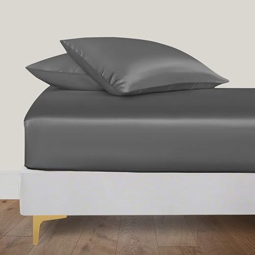 LINENWALAS Organic Vegan Bamboo Silk Fitted Sheet 200x200 cm, Deep Pocket up to 40 cm Soft, Oeko-Tex Certified Cooling Bamboo Bedding Only Fitted Sheet Perfect for Skin (Charcoal Grey) von LINENWALAS