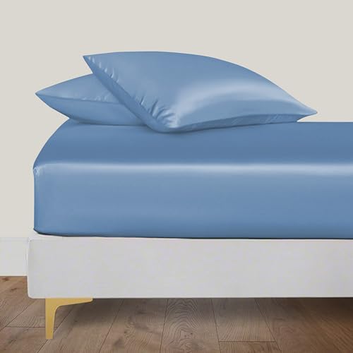LINENWALAS Spannbettlaken aus Bio-Vegan-Bambusseide, 160 x 200 cm, Tiefe Tasche bis zu 40 cm, weich, Öko-Tex-Zertifiziert, kühlende Bambus-Bettwäsche, nur Spannbettlaken (Bahamas-Blau) von LINENWALAS
