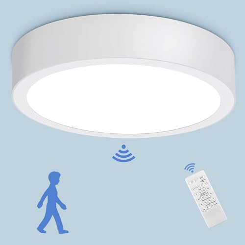 LINEWAY LED Deckenleuchte Dimmbar mit Bewegungsmelder, Deckenlampe mit Fernbedienung, Ø22cm 18W 1800LM Rund Lampen Deckenleuchte für Wohnzimmer Küche Flur Schrank Badezimmer von LINEWAY