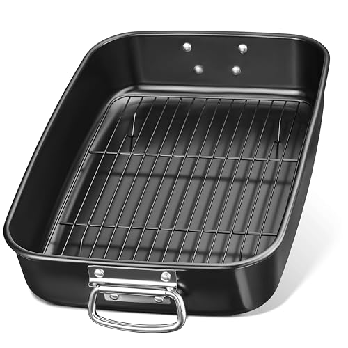 LINFELDT® 40cm Ofenform mit Rost + Beschichtung - Bräter für 6 kg Gans - Truthahn Bräter für Backofen - Auflaufform mit Rost Groß - Braten Form 40 x 28 x 8 cm von LINFELDT