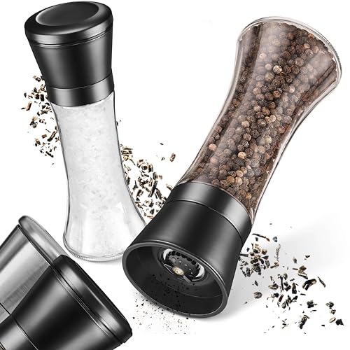LINFELDT Salz und Pfeffermühle verstellbares Keramikmahlwerk Edelstahl Spülmaschinengeeignet - Pfeffer und Salzmühle 2er Set - Grob & Fein 19,2x6,5 cm Schwarz von LINFELDT