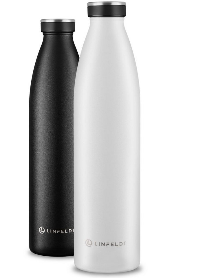 LINFELDT Trinkflasche 1L Trinkflasche Edelstahl Isoliert 24H Auslaufsicher + Sprudel, Edelstahl (Kohlensäure geeignet) von LINFELDT