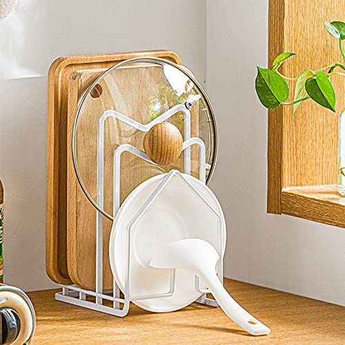 LINFIDITE Topfpfannendeckel-Halter für Küchenarbeitsplatte Schneidebrett Organizer Ständer Weiß Schneidebrett-Rack von LINFIDITE