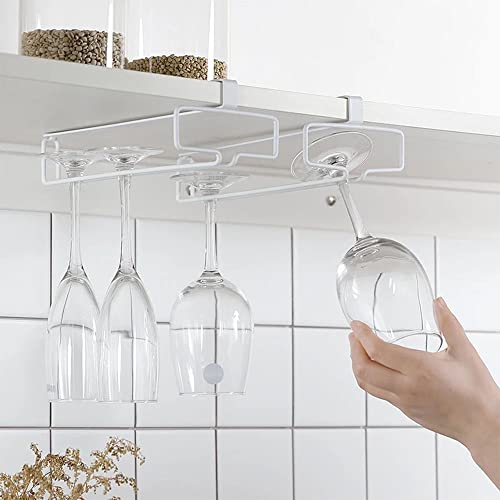 LINFIDITE Weingläser Halter 2 Stück Unter Dem Schrank Weinglashalter Stemware Rack hängende Kein Bohren Für Hausbar Küche Bar Restaurant Weiß von LINFIDITE