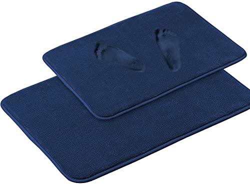 Badezimmerteppich Set 2 teilig Pflegeleichte Badematte Memoryschaum, Extrem Saugfähiger Badteppich Duschvorleger Badvorleger rutschfest Waschbar, Bad Teppich Badezimmer (Marine,50x80cm + 43x60cm) von LINFKY