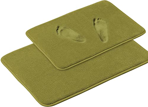 Badezimmerteppich Set 2 teilig Pflegeleichte Badematte Memoryschaum, Extrem Saugfähiger Badteppich Duschvorleger Badvorleger rutschfest Waschbar, Bad Teppich Badezimmer (Olivgrün,50x80cm + 43x60cm) von LINFKY