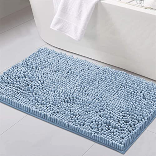 Badteppiche Badematten Für Badezimmer rutschfeste Chenille Bad Läufer Teppich Saugfähige Shaggy Teppiche Waschbar Plüsch Teppichmatten, Perfekt Für Badezimmer, Badewanne (Blau,50 x 81 cm) von LINFKY