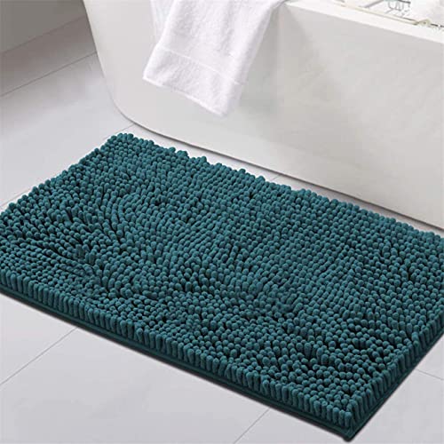 Badteppiche Badematten Für Badezimmer rutschfeste Chenille Bad Läufer Teppich Saugfähige Shaggy Teppiche Waschbar Plüsch Teppichmatten, Perfekt Für Badezimmer, Badewanne (Dark Teal,50 x 81 cm) von LINFKY