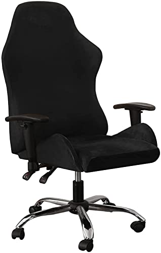 LINFKY 2 Stück Samt Gaming Stuhlbezüge Dehnbare Spielstuhl Bezug Gaming Stuhlhussen Computer Reclining Racing gekräuselten Gamer Stuhl Schutz Drehsessel Bezüge (Schwarz) von LINFKY