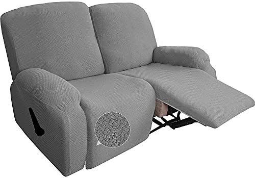 LINFKY 6-teilige Recliner Schonbezüge Spandex Jacquard Stretch Recliner Sofabezug Für 2-Sitzer-Sofabezüge Dicke, Weiche, Waschbare Möbelbezüge Mit Elastischem Boden (Hellgrau) von LINFKY