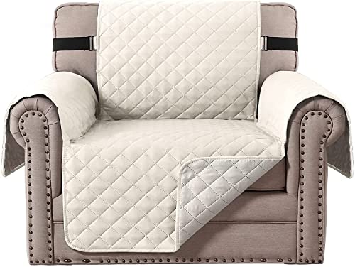 LINFKY Gesteppt Sofabezug Reversibel Möbelschutz mit Gummiband wasserdichte Schonbezug Sessel Sofaschoner Stuhlüberzüge für Wohnzimmer Sofas (Elfenbein,1-Sitzer) von LINFKY