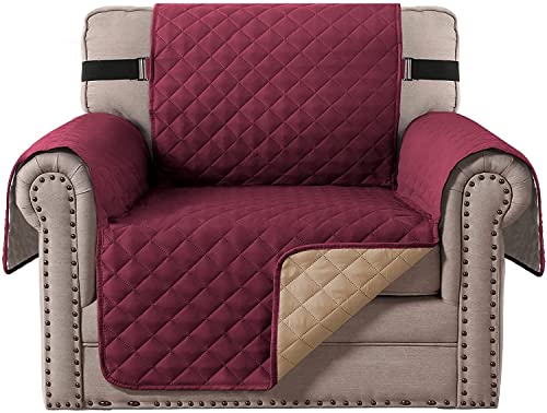LINFKY Gesteppt Sofabezug Reversibel Möbelschutz mit Gummiband wasserdichte Schonbezug Sessel Sofaschoner Stuhlüberzüge für Wohnzimmer Sofas (Weinrot,1-Sitzer) von LINFKY