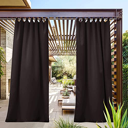 LINFKY Outdoor Vorhänge Wasserdicht Mit Tab-Top-Design, Verdunkelungsvorhänge Im Freien, Wärmeisolierte Terrassenvorhänge Für Veranda/Pergola/Cabana/Pavillon, 2 Paneele (2X 132x240 cm,Schwarz) von LINFKY