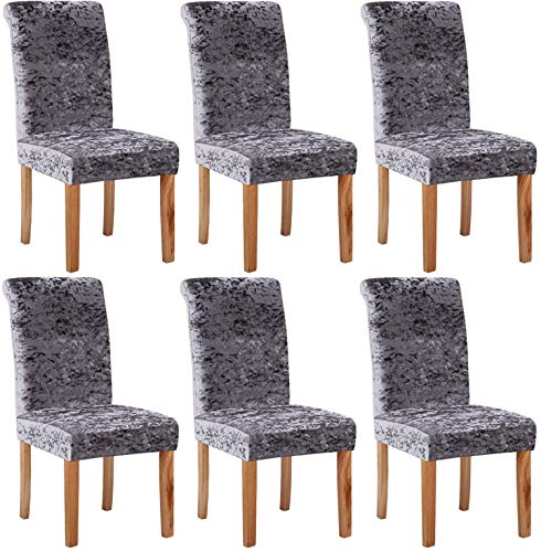 LINFKY Samt-Stretchhussen für Esszimmerstühle, Spandex-Plüsch, kurze Stuhlbezüge, waschbar, abnehmbar, für Esszimmerstühle, für Küche, Esszimmer (grau, 6 Stück) von LINFKY