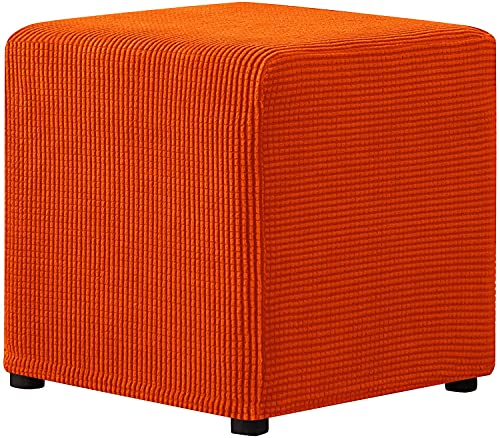 LINFKY Stretch Hockerbezug Rechteckig Hocker Fußstütze Schonbezug Mit Elastischem Boden, Karos Elasthan Jacquard-Gewebe (Orange) von LINFKY