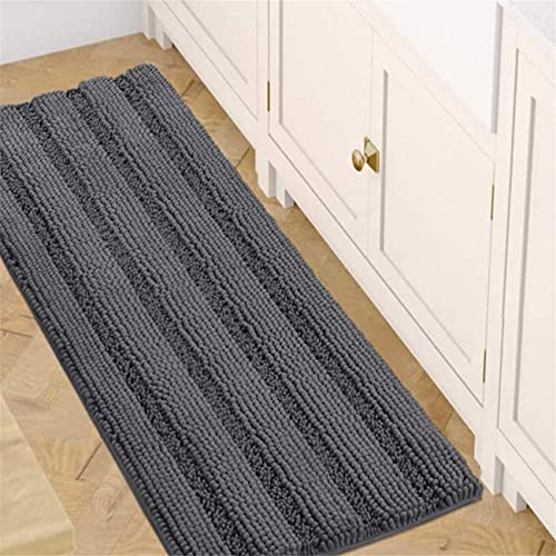 LINFKY rutschfeste Badematte Oversize Badteppich Shag Duschmatte Ultra Weicher & Wasserabsorbierender Badteppich Für Bad/Küche Waschbarer Teppich, Perfekt Für Fußmatten, Badewanne (Grau,120 x 43cm) von LINFKY