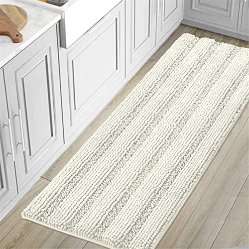 LINFKY rutschfeste Badematte Oversize Badteppich Shag Duschmatte Ultra Weicher & Wasserabsorbierender Badteppich Für Bad/Küche Waschbarer Teppich, Perfekt Für Fußmatten, Badewanne (Sahne,150 x 50cm) von LINFKY