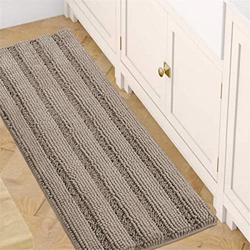 LINFKY rutschfeste Badematte Oversize Badteppich Shag Duschmatte Ultra Weicher & Wasserabsorbierender Badteppich Für Bad/Küche Waschbarer Teppich, Perfekt Für Fußmatten, Badewanne (Taupe,120 x 43cm) von LINFKY