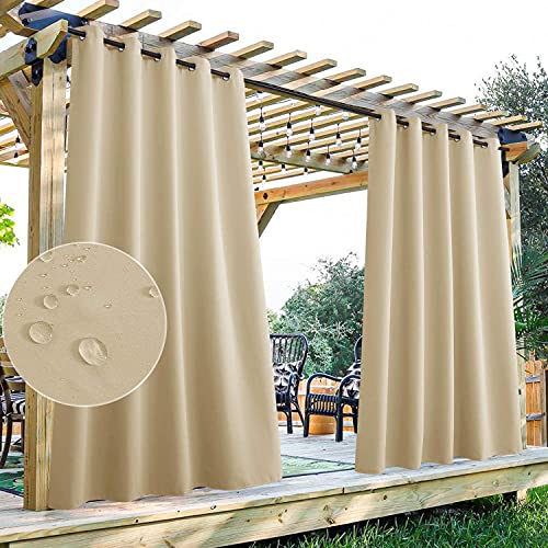 OutdoorVorhänge Extra Breit - Wasserdichte Terrassenvorhänge Für Den Außenbereich Ösenoberseite Verdunkelungswärmeisolierte Vorhänge Für Pergola / Wintergarten, 1 Paneele (1x 132x305 cm,Cream Beige) von LINFKY