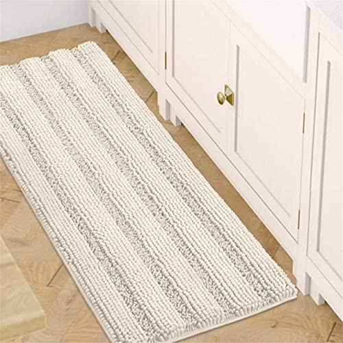 Rutschfeste Badematte Oversize Badteppich Shag Duschmatte Ultra Weicher & Wasserabsorbierender Badteppich Für Bad/Küche Waschbarer Teppich, Perfekt Für Fußmatten, Badewanne (Elfenbein,120 x 43cm) von LINFKY