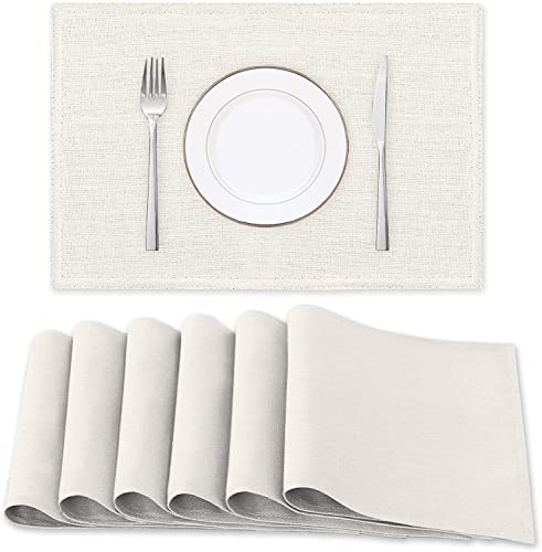 Tischsets - Platzsets Abwaschbar Tischset aus Leinen - Wasserfest und hitzebeständing Platzset - Hochwertige Premium Tischsets - Platzdeckchen abwaschbar für Tisch Deko (6 PCS,Elfenbein) von LINFKY