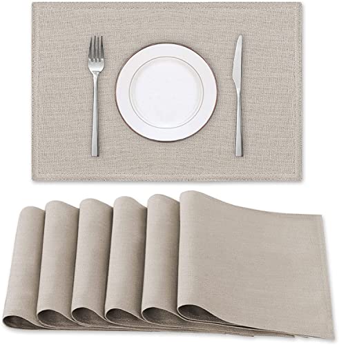 Tischsets - Platzsets Abwaschbar Tischset aus Leinen - Wasserfest und hitzebeständing Platzset - Hochwertige Premium Tischsets - Platzdeckchen abwaschbar für Tisch Deko (6 PCS,Taupe) von LINFKY