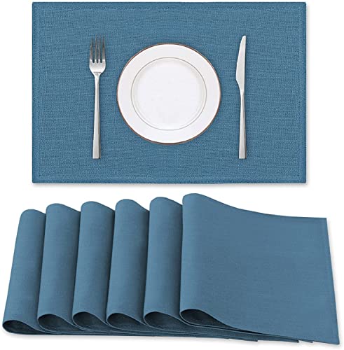 Tischsets - Platzsets Abwaschbar Tischset aus Leinen - Wasserfest und hitzebeständing Platzset - Hochwertige Premium Tischsets - Platzdeckchen abwaschbar für Tisch Deko (8 PCS,Blau) von LINFKY