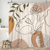 Linghhang - 180 x 180 cm (l x h) Duschvorhang mit abstraktem Gesicht, schwarzer Badevorhang mit minimalistischen Linien, schimmelresistent, von LINGHHANG