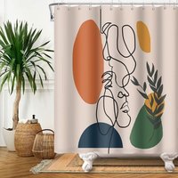 Linghhang - 180x180cm Duschvorhang Gesicht Abstrakt Mid Century Modern Minimalist Art Terrakotta Anti-Schimmel Wasserdicht Waschbar Polyestergewebe von LINGHHANG