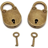 2er Set Mini-Vorhängeschloss in Archaize-Form im alten Stil mit Schlüssel, Mini-Vorhängeschloss in Antik-Bronze von LINGHHANG