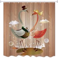 Badezimmervorhänge mit Vogelpaar, Holzplanken, Bodendruck, schimmelresistent, wasserdicht, für Zubehör, 180 x 180 cm Badezimmervorhänge mit Vogelpaar, Holzplanken, Bodendruck, schimmelresistent, wasserdicht, für Zubehör, 180 x 180 cm von LINGHHANG