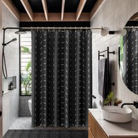Linghhang - Duschvorhang (Schwarz), Bauernhaus-Badezimmer-Duschvorhang mit Duschvorhanghaken von LINGHHANG