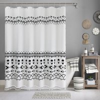 Duschvorhang 180 x 180 cm Weißer Bohemian-Duschvorhang Wasserdichter bedruckter Polyester-Duschvorhang von LINGHHANG