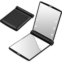 Linghhang - Faltbarer LED-Taschenspiegel – Schwarz, Taschen-Reisespiegel, kleiner faltbarer Spiegel, tragbarer Schminkspiegel, Handtaschenspiegel, von LINGHHANG