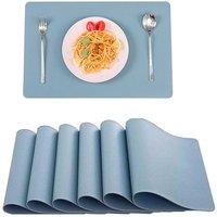 Graublau) Tischsets aus Leder, 6er-Set, wasserdicht, waschbar, rechteckig, hitzebeständig, 45 × 30 cm von LINGHHANG