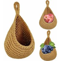 Linghhang - Hängekorb Obstkorb Wandbehang Korb 21x21cm Makramee Obstkorb Geflochtener Korb Blumentopf Obstkorb Wandbehang Aufbewahrungskörbe Jute von LINGHHANG