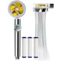Linghhang - Handbrause (Gold), wassersparender Anti-Kalk-Duschkopf, Hochdruck-Propeller-Duschkopf, 3-stufiges Filtersystem mit 3 austauschbaren von LINGHHANG