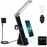 Linghhang - LED-Schreibtischlampe mit kabellosem Ladegerät, 3-in-1-Schnellladestation, Touch-Control-Schreibtischlampe mit Timer von LINGHHANG