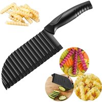 2,9 x 11,8 Zoll gewellter Kartoffelschneider aus Edelstahl, Pommes-frites-Schneider mit Wellenmuster, Schwarz (1 Packung) von LINGHHANG