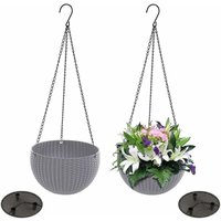 Linghhang - 2 Stück (Grau) Hängende Blumentöpfe aus Rattan, Hängekörbe für den Garten, Hängepflanzgefäß, Hängender Blumentopf aus Kunststoff, für die von LINGHHANG