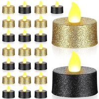 Linghhang - 24 Stück goldglitzernde LED-Teelichter, schwarze flammenlose Kerzen, batteriebetriebene Votiv-Teelichter mit warmem gelbem Licht für Linghhang - 24 Stück goldglitzernde LED-Teelichter, schwarze flammenlose Kerzen, batteriebetriebene Votiv-Teelichter mit warmem gelbem Licht für von LINGHHANG