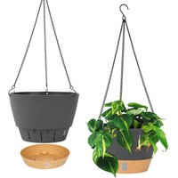 2er-Pack (schwarz) Hängepflanzgefäße, 25,4 cm Durchmesser, hängender Blumentopf für drinnen und draußen mit Abflussloch und 3 Haken für Garten und von LINGHHANG