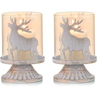Linghhang - 2er-Set Kerzenständer aus weißem Metall, Stumpenkerzenhalter (Hirsch), Kerzenständer im Hurricane-Look, Gastgeschenk für von LINGHHANG