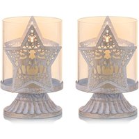 2er-Set Kerzenständer aus weißem Metall, Stumpenkerzenhalter (Stern), Kerzenständer im Hurricane-Look, Gastgeschenk für Weihnachtsdekoration auf dem von LINGHHANG