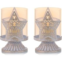 Linghhang - 2er-Set Kerzenständer aus weißem Metall, Stumpenkerzenhalter (Stern), Kerzenständer im Hurricane-Look, Gastgeschenk für von LINGHHANG