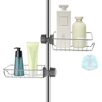2x Edelstahl Duschregal ohne Bohren, Edelstahl Teleskop Badezimmerregal, Duschstützregal, Duschstangenseifenhalter, Duschcaddy für Shampoo von LINGHHANG