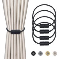 Linghhang - 4 Stück magnetische Vorhang-Raffhalter, schwarze geflochtene Vorhangschnalle, magnetischer Vorhanghalter, Vorhangseil, 45 cm – von LINGHHANG