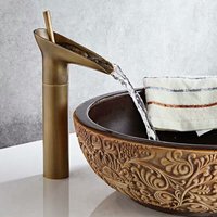 Linghhang - Goldener Badezimmerhahn, Wasserfallhahn, schwarzer Retro-Einhebel-Waschtischmischer, Messing-Arbeitsplatten-Hochbadhahn, Handwaschhahn, Linghhang - Goldener Badezimmerhahn, Wasserfallhahn, schwarzer Retro-Einhebel-Waschtischmischer, Messing-Arbeitsplatten-Hochbadhahn, Handwaschhahn, von LINGHHANG